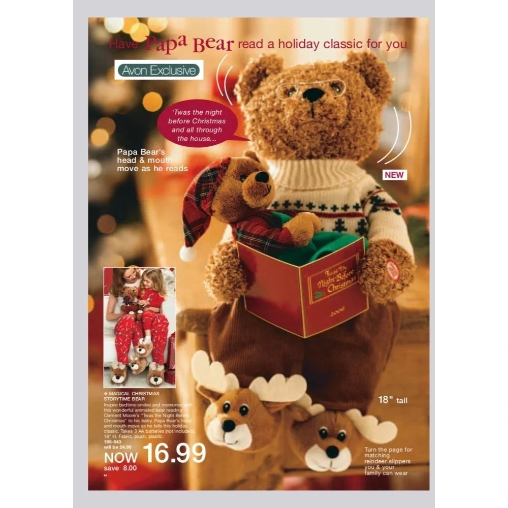 Avon Animated Storytelling Bear Twas The Night Before Christmas 2006 Holiday